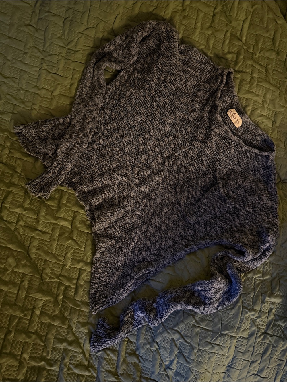 Hollister Heathered Blue Crewneck Sweater with Pocket